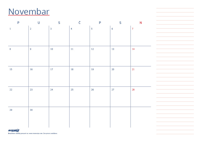 Besplatan pdf kalendar za novembar i decembar 2021